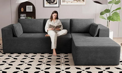 Cloud-Like Boneless Sectional Sofa  3-Seater L-Shaped Modular Couch with Right-Facing Chaise, Cat-Resistant & Deep Seat
