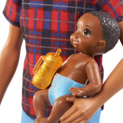 Barbie Skipper Babysitters Inc Dolls & Accessories, Small Brunette Boy & Baby Dolls, 4 Themed Pieces