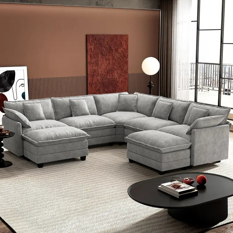 ihanherry 146-Inch Modern U-Shaped Modular Cloud Sofa  Customizable Layout
