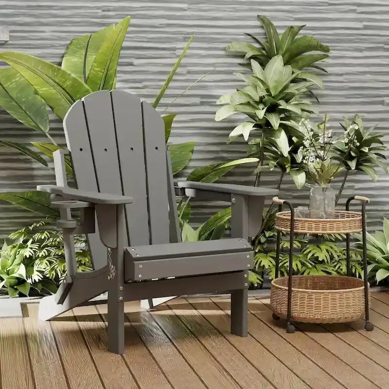 All-Terrain Folding Adirondack Patio Chair with Integrated Cup Holder  Outdoor Leisure Seat