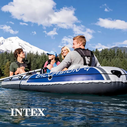 Excursion Inflatable Fishing Boat  SuperTough PVC with Adjustable Backrest Seats, Rod Holders & Welded Oar Locks
