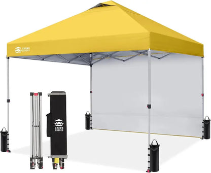 CROWN SHADES 10′ x 10′ Pop-Up Canopy with Single Sidewall: Portable Event Shelter for Parties, Campgrounds, and Outdoor Markets — Includes STO-N-Go Carry Bag