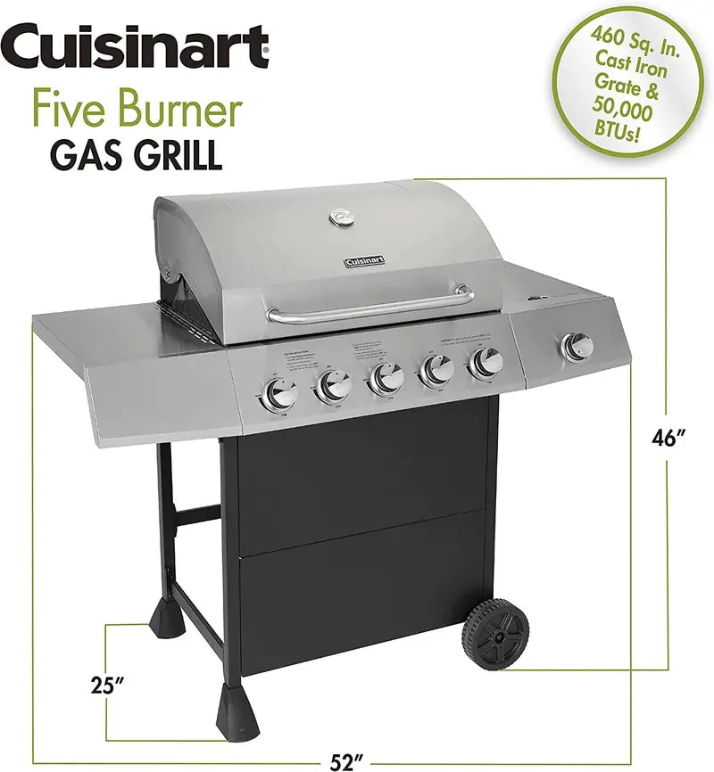 Cuisinart CGG-8500 Five-Burner Propane Gas Grill with Side Burner and Heavy-Duty Construction