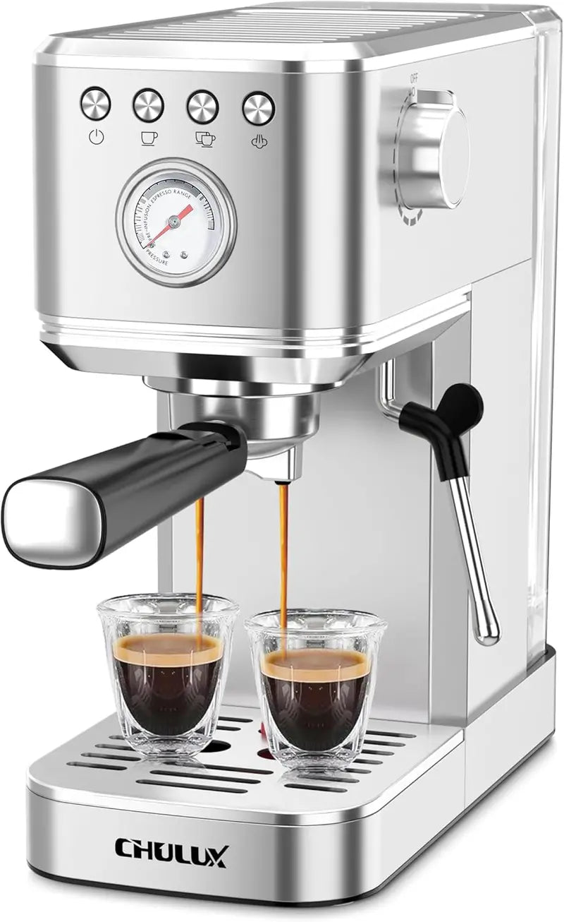 CHULUX Slim 20-Bar Espresso Machine with Automatic Milk Frother  Compact Italian-Style Coffee Maker