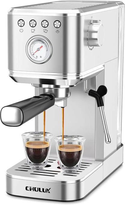 CHULUX Slim 20-Bar Espresso Machine with Automatic Milk Frother  Compact Italian-Style Coffee Maker