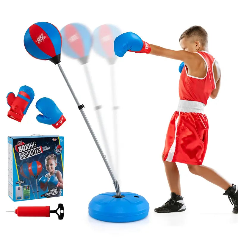 Kids’ Adjustable Punching Bag Set  Includes Reflex Ball and Safe Boxing Toy Components