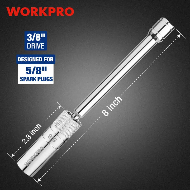 WORKPRO 5/8″ Magnetic Swivel Spark Plug Socket  3/8″ Drive, 8″ Total Length