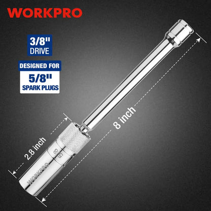WORKPRO 5/8″ Magnetic Swivel Spark Plug Socket  3/8″ Drive, 8″ Total Length