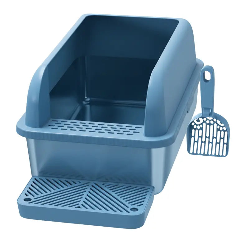 Extra-Large Covered Cat Litter Box with Stainless Steel Pan, High Walls, and Integrated Scoop