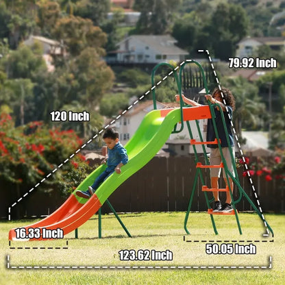 10 ft Freestanding Plastic Playground Slide  Safe Backyard Slide for Kids Ages 48