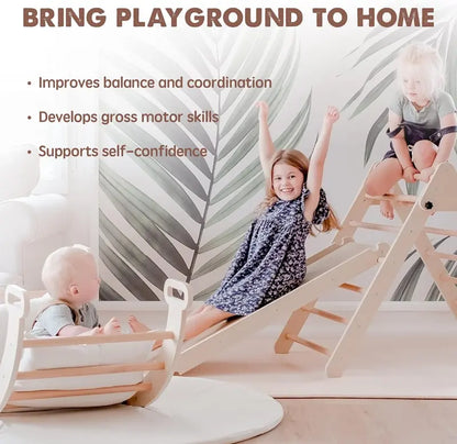 5-in-1 Pikler Triangle Climbing Set for Toddlers  Indoor Wooden Jungle Gym Play System