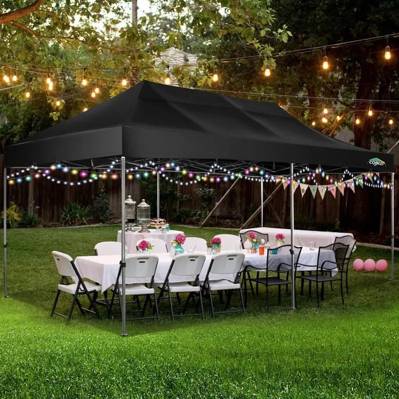 COBIZI 10×20 ft Commercial Pop-Up Canopy Tent  Heavy-Duty Frame, 6 Sidewalls, Wind/Waterproof Gazebo with Roller Bag