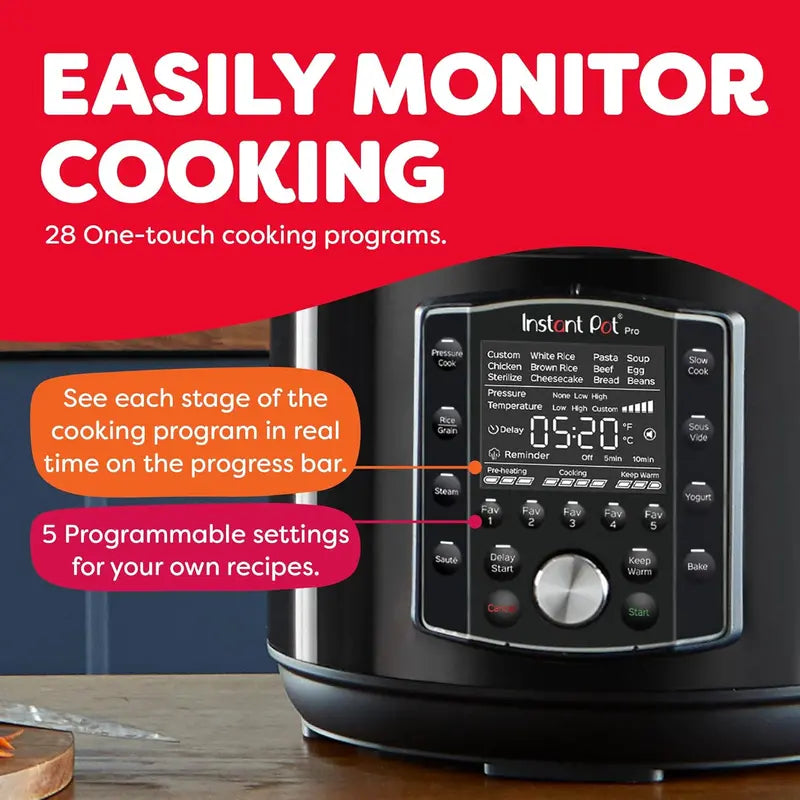10-in-1 Smart Electric Cooker  Pressure, Slow, Rice, Steam, Sauté, Sous Vide, Yogurt, Sterilize & Warm Functions + Recipe App (Black)