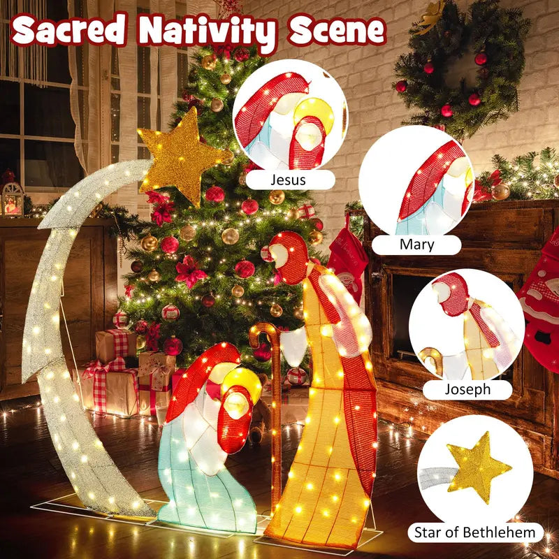 5-Foot Pre-Lit Nativity Scene Set with 140 Warm White LED Lights