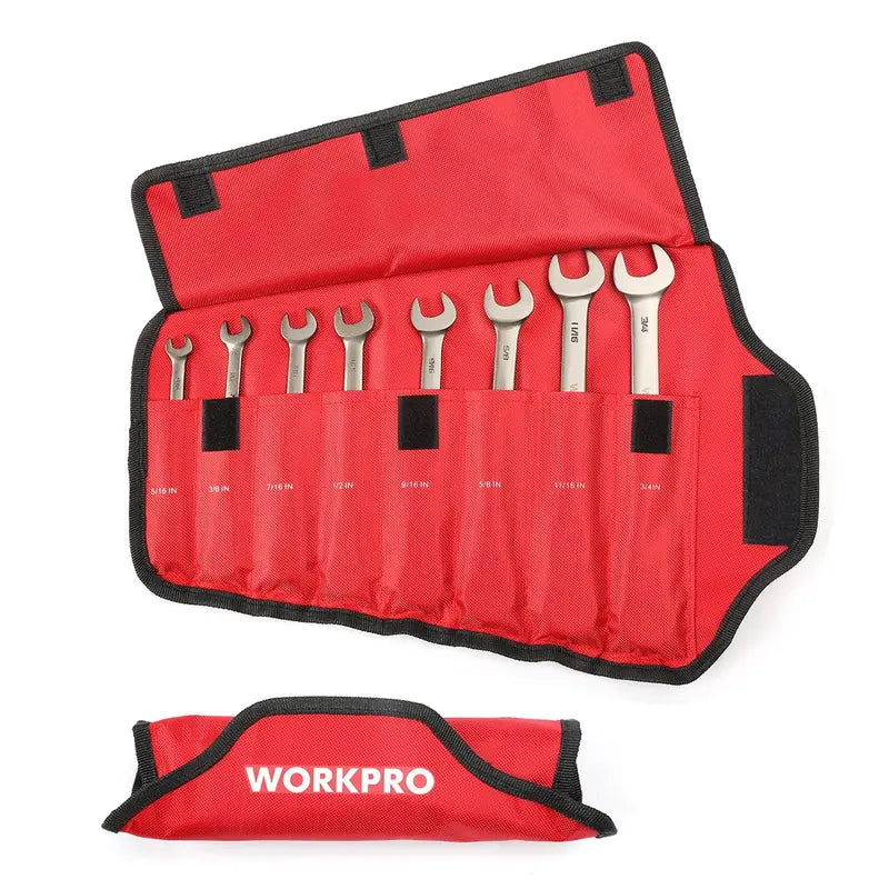 WORKPRO 8-Piece Flex-Head Ratcheting Combination Wrench Set with Storage Bag