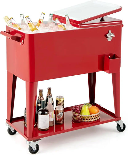 80-Quart Wheeled Rolling Ice Chest with Storage Shelf & Smooth-Castor Wheels