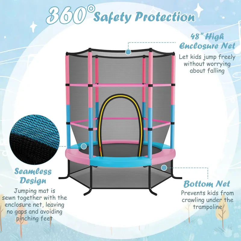 55-Inch Kids’ Trampoline  ASTM-Certified 4.6-Foot Toddler Bouncer with Safety Enclosure Net