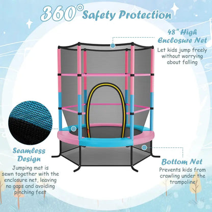 55-Inch Kids’ Trampoline  ASTM-Certified 4.6-Foot Toddler Bouncer with Safety Enclosure Net