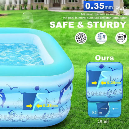 2026 Upgraded Solar-Inflatable Pool for Adults with LED Lights  Large Backyard Swimming Pool