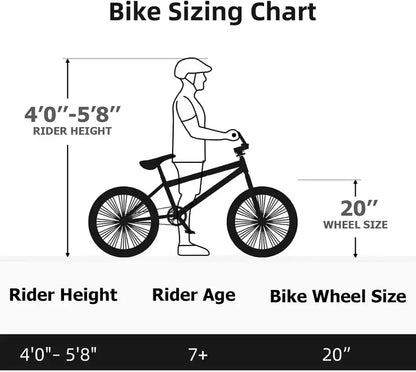 WEIZE 20-Inch BMX Bike  Durable Freestyle Stunt Bicycle for Kids and Adults, All-Terrain Ready