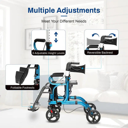 Dual-Mode Rollator Walker with Seat & Brakes  Lightweight Mobility Aid for Seniors