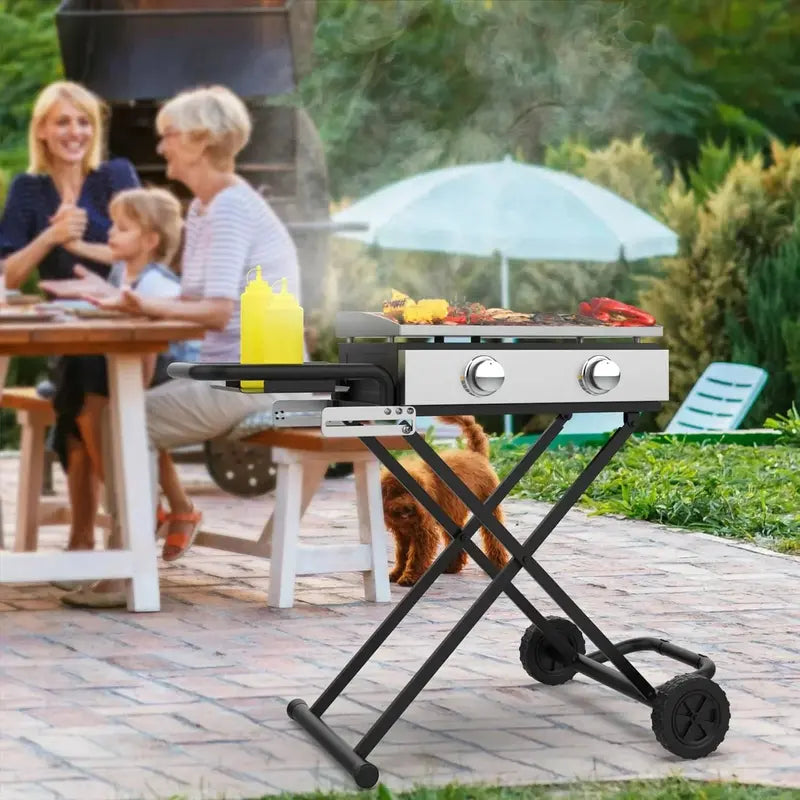 Heavy-Duty Foldable Grill Cart  22″ × 17″ Dual-Tier Design for Grilling and Prep Space