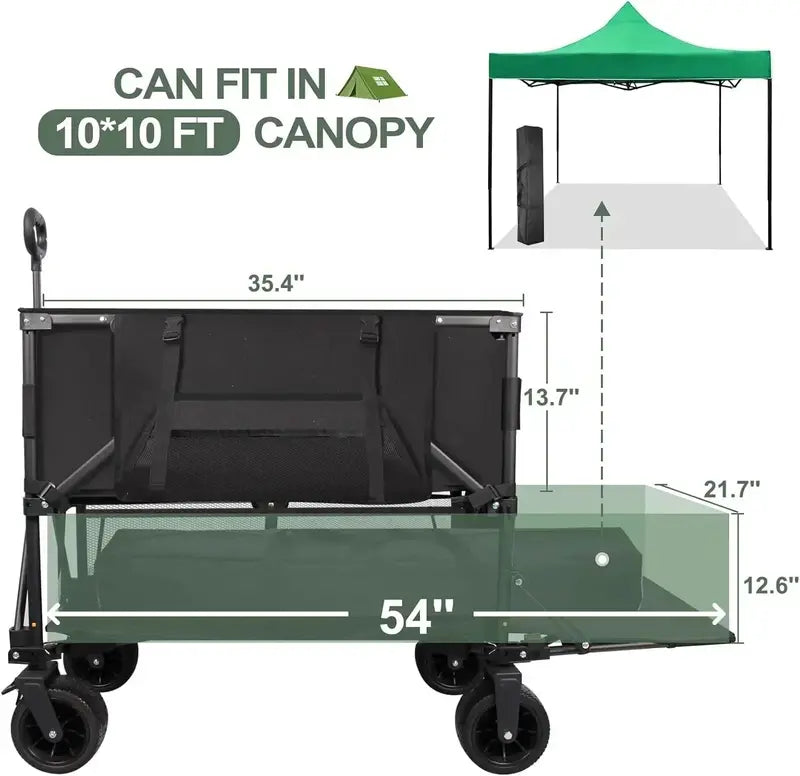 Reinforced Double-Decker Collapsible Wagon  600 lb Weight Rating, 400L Storage, Heavy-Duty Utility Use