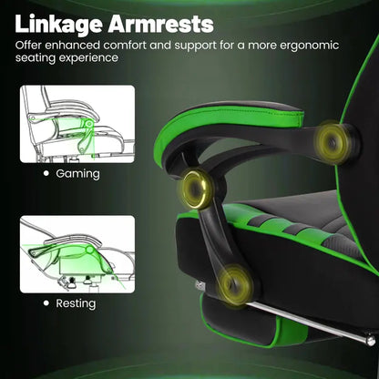 Ergonomic Gaming Chair with Built-In Footrest and Customizable Lumbar Support
