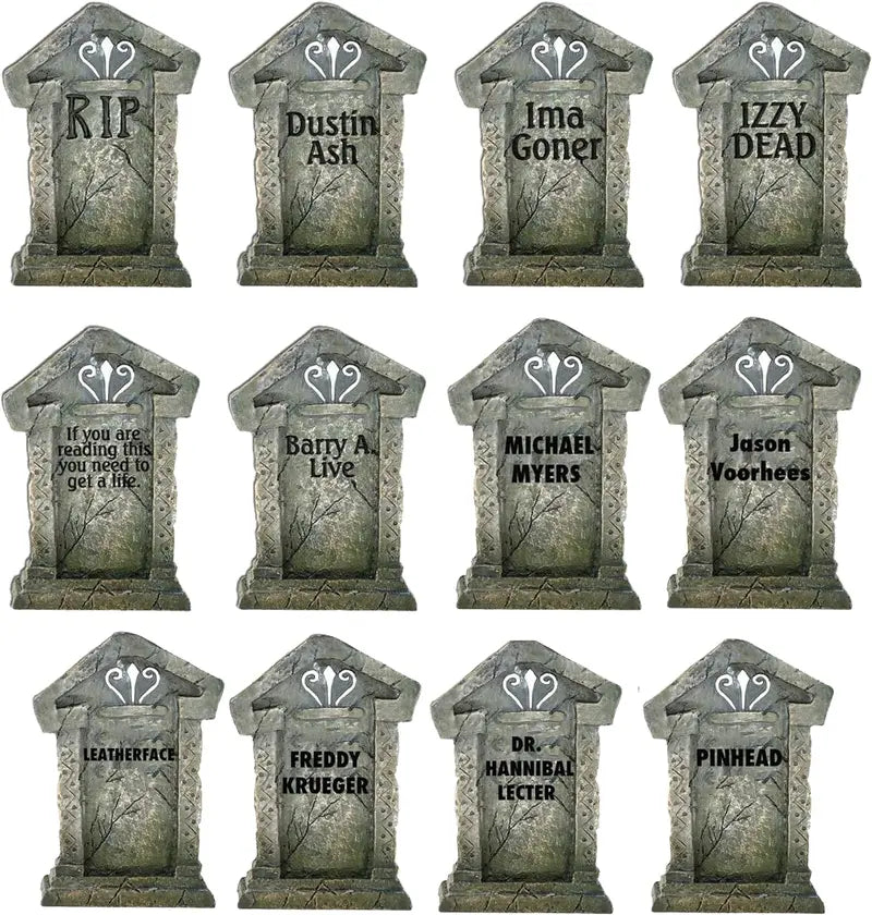 Set of 12 Spooky Halloween Tombstone Decorations for Cemetery Displays