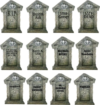 Set of 12 Spooky Halloween Tombstone Decorations for Cemetery Displays