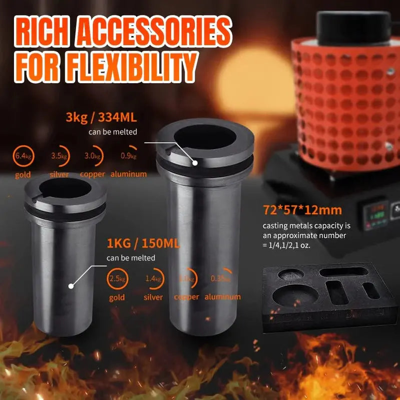 Toauto TGF3000-V1.1 Gold Melting Furnace  1400W, 2100°F, Dual-Capacity (1kg + 3kg) Foundry Equipment