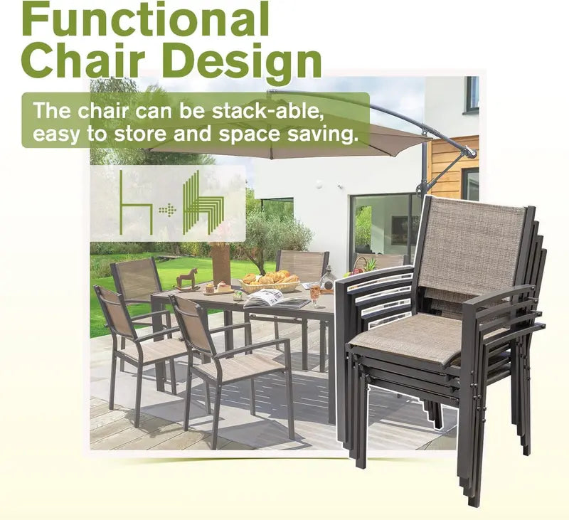 Homall 7-Piece Outdoor Dining Set  Light Grey Table & 6 Textilene Chairs for Patio or Deck