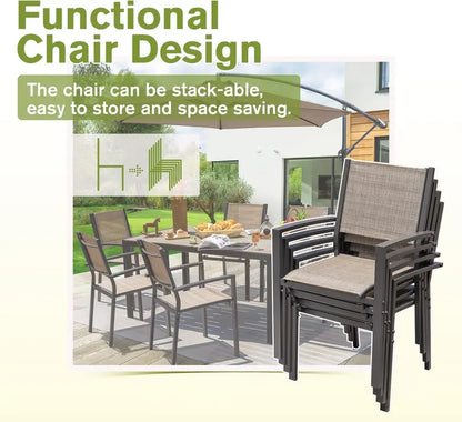 Homall 7-Piece Outdoor Dining Set  Light Grey Table & 6 Textilene Chairs for Patio or Deck