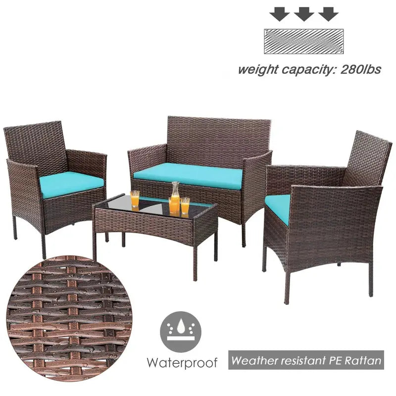 Homall 4-Piece Outdoor Patio Chair Set  Synthetic Rattan Wicker Seating with Powder-Coated Frames