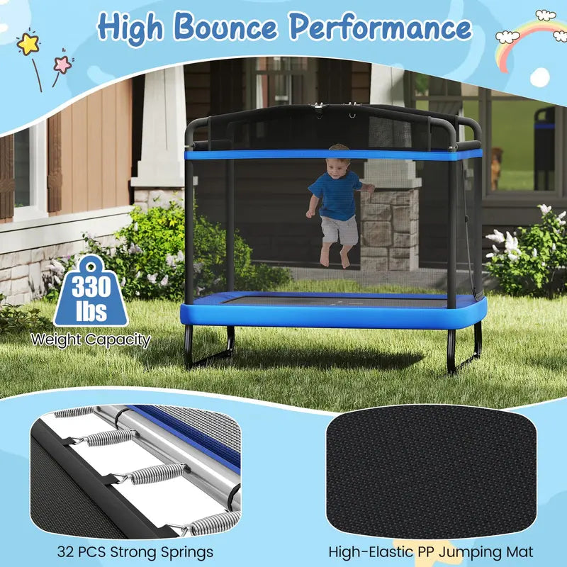 6 x 4 Foot Rectangular Kids’ Trampoline  Compact Bounce Zone with Integrated Swing