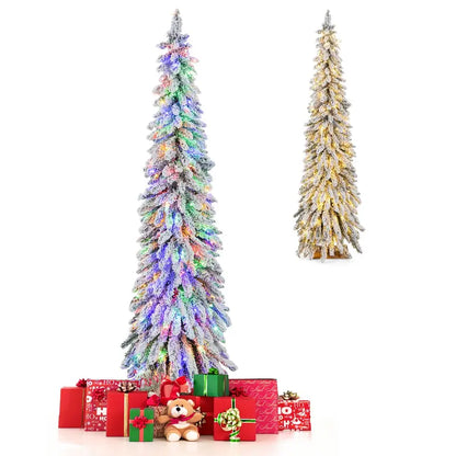 6-Foot Pre-Lit Flocked Pencil Christmas Tree with 250 Warm LED Lights