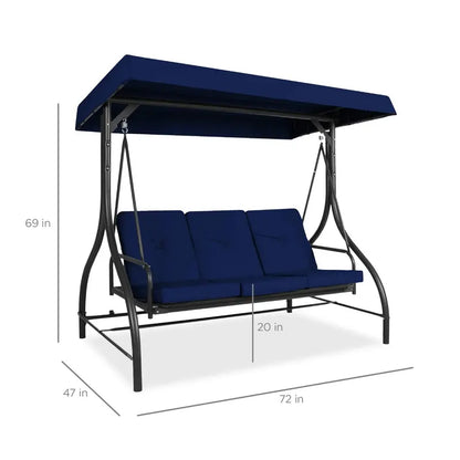 Three-Person Outdoor Canopy Swing Glider with Convertible Seating Design