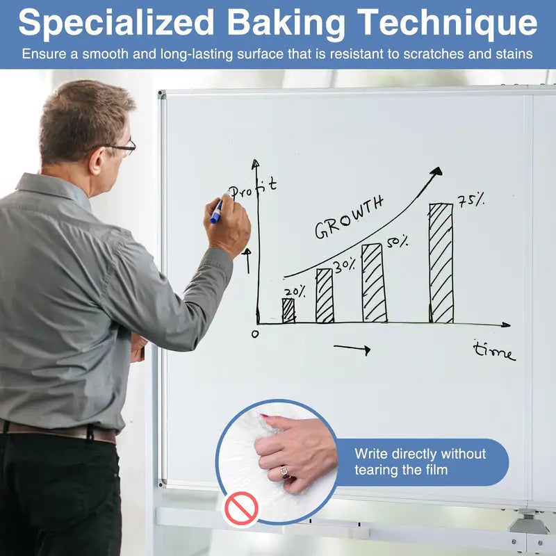 72″ x 36″ Rolling Dry-Erase Board — Double-Sided Magnetic Whiteboard on Sturdy Aluminum Stand