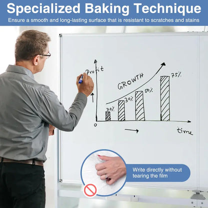 72″ x 36″ Rolling Dry-Erase Board — Double-Sided Magnetic Whiteboard on Sturdy Aluminum Stand