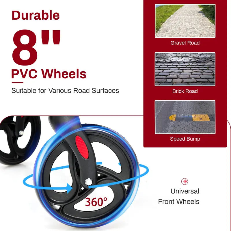 Dual-Function Folding Rollator Walker and Transport Wheelchair for Seniors