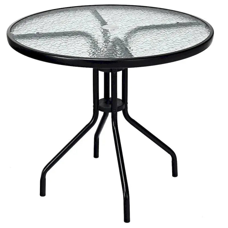 Costway 32-Inch Outdoor Patio Round Table  Tempered Glass Top with Powder-Coated Base