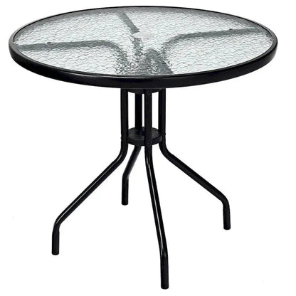 Costway 32-Inch Outdoor Patio Round Table  Tempered Glass Top with Powder-Coated Base