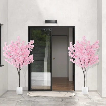 6.5-Foot Artificial Cherry Blossom Tree  Pink Blooming Faux Plant in Cement Planter