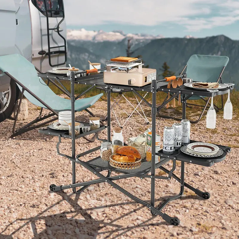 Folding Aluminum Camping Cooking Table  Compact Outdoor Grill and Prep Station
