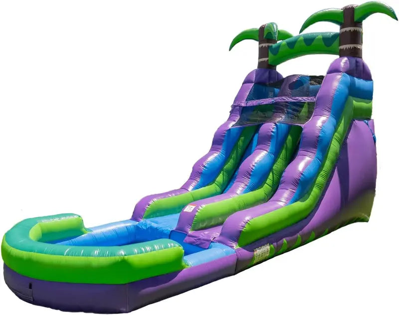 HeroKiddo 16-Foot Tropical-Themed Inflatable Water Slide with Pool  Wet/Dry Use