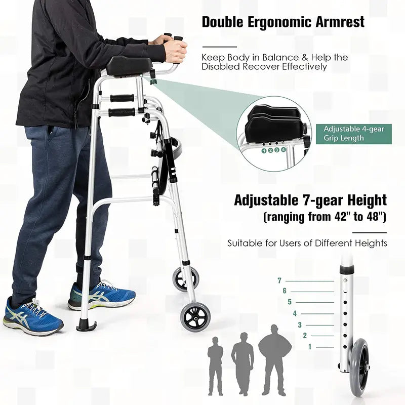 Lightweight Aluminum Foldable Walker  Durable Rehab Support Frame
