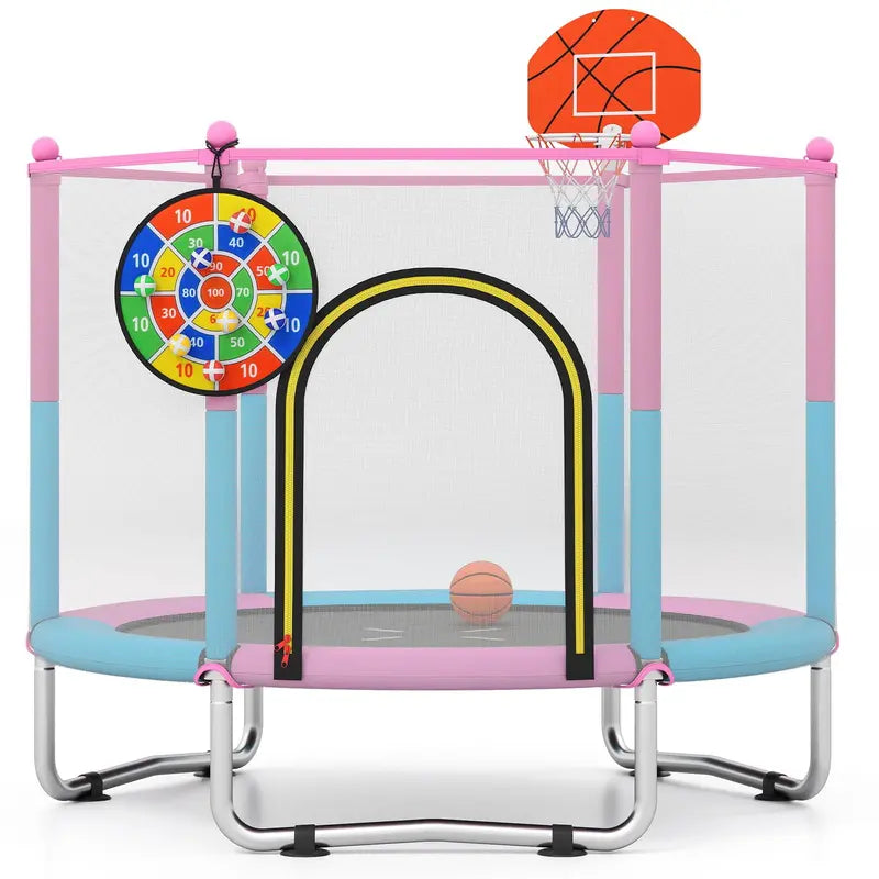 60-Inch Toddler Trampoline  Safe Recreational Bouncer with Basketball Hoop for Ages 36