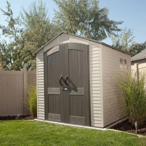 Lifetime 7 ft x 7 ft UV-Resistant Plastic Storage Shed  Skylight, Double Doors, Weatherproof Design