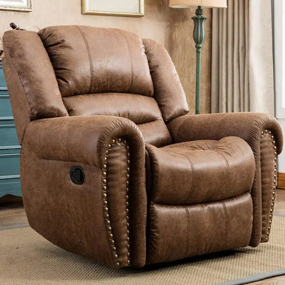 Classic Leather Manual Recliner  Traditional Single-Sofa Living Room Accent Chair