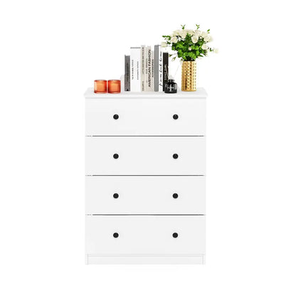 Tidur Simple 4-Drawer White Dresser, Modern Solid Design